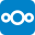 nextcloud logo, 3 white circles touching eachother on a blue background