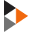 peertube logo, 3 triangles stacked togehter like the triforce, the top is black, the bottom left is gray, and the bottom right is orange. It's tilted on it's side and the space in the center is white